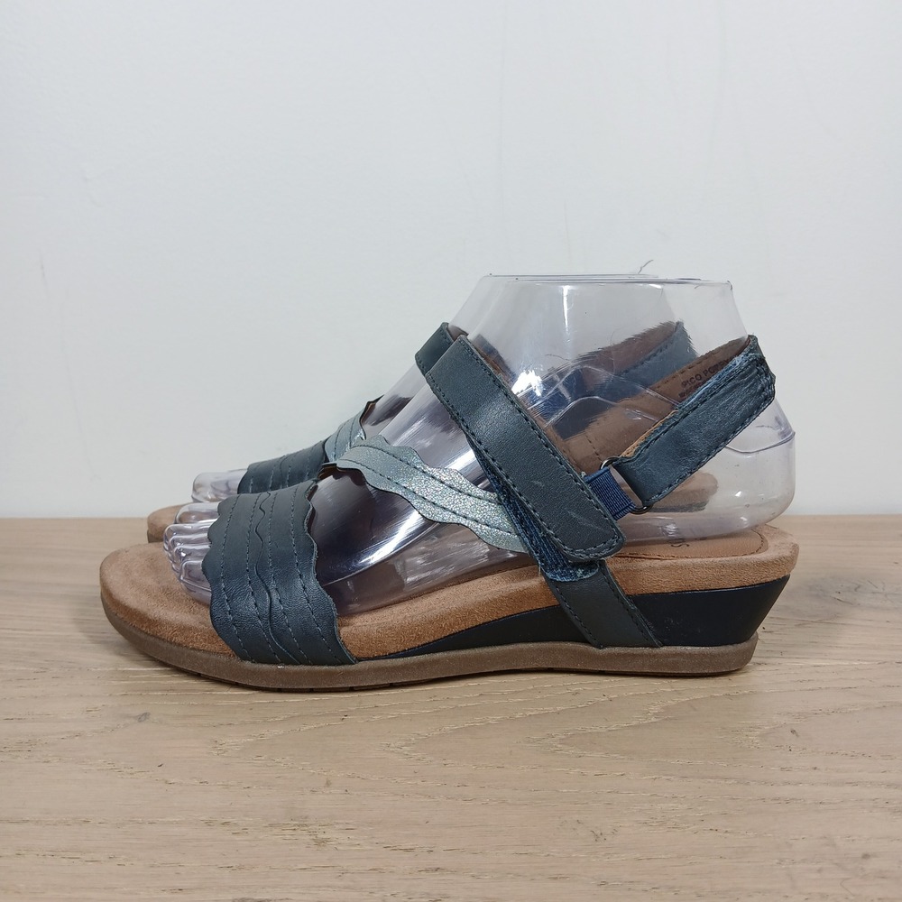 Earth Origins Pico Poppy Sandals Womens 6.5 Blue Wedge Leather Comfort Casual - Picture 1 of 11